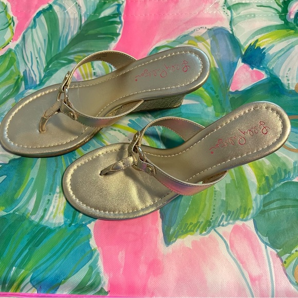 Lilly Pulitzer Gold McKim High Wedge sandals - Picture 13 of 15